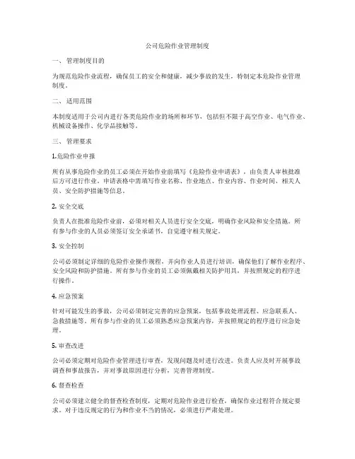 公司危险作业管理制度