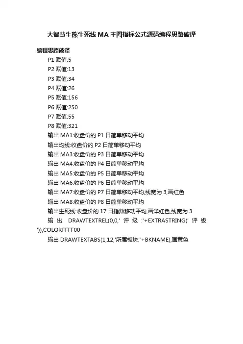大智慧牛熊生死线MA主图指标公式源码编程思路破译