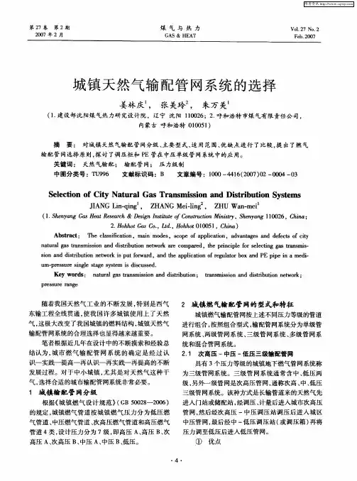 城镇天然气输配管网系统的选择