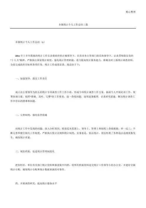 乡镇统计个人工作总结归纳三篇