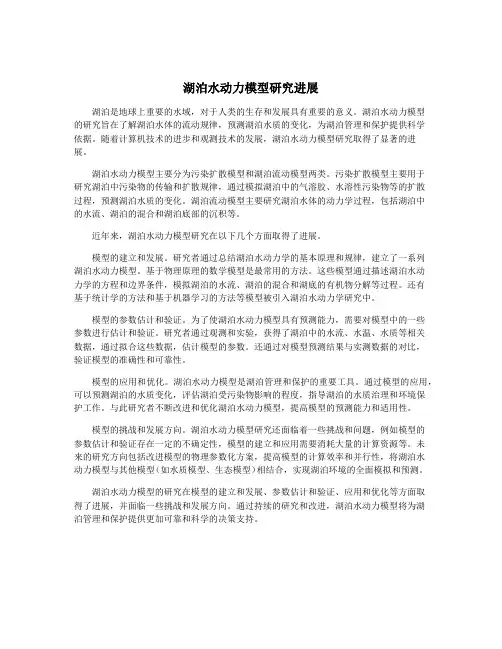 湖泊水动力模型研究进展
