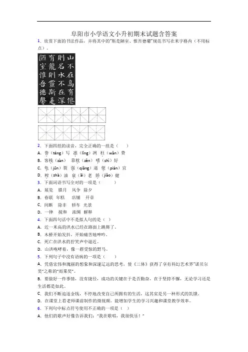 阜阳市小学语文小升初期末试题含答案
