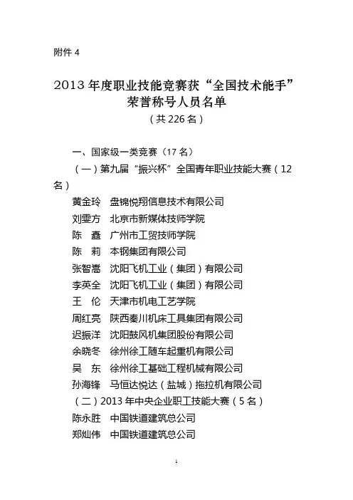 2013年职业技能竞赛获-中华人民共和国人力资源和社会