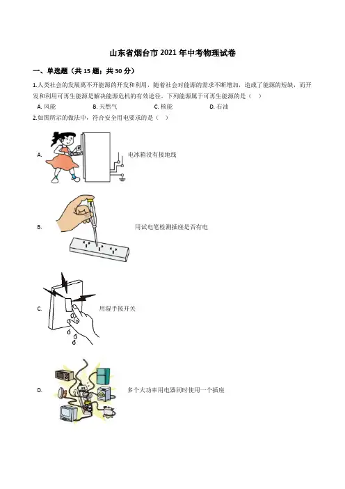 山东省烟台市2021年中考物理试卷真题(word版+答案+解析)