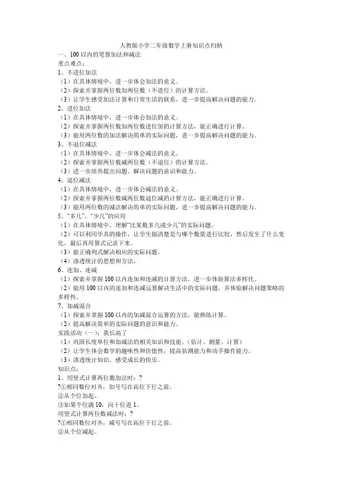 人教版小学二年级数学上册知识点归纳