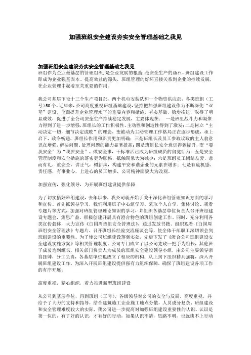 加强班组安全建设夯实安全管理基础之我见