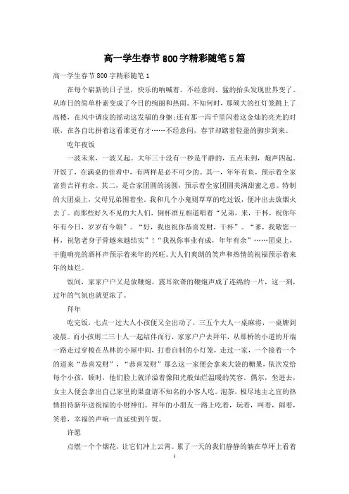 高一学生春节800字精彩随笔5篇