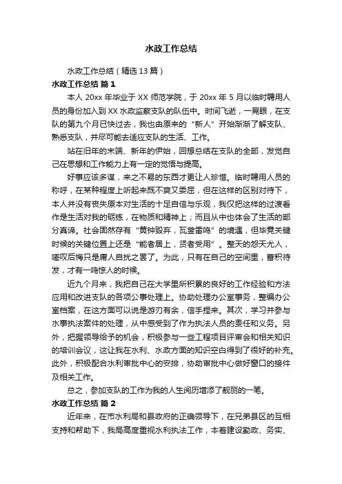 水政工作总结（精选13篇）