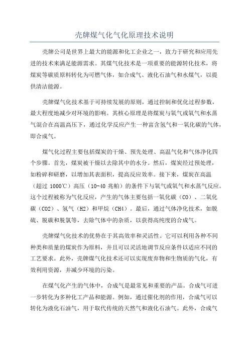 壳牌煤气化气化原理技术说明