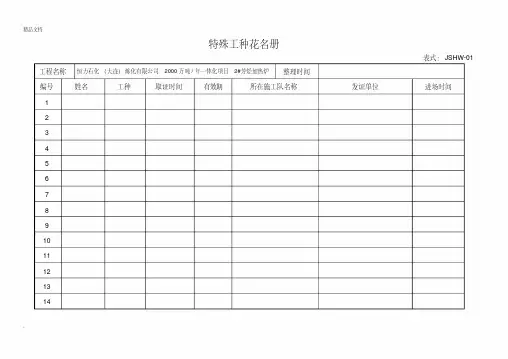 特殊工种登记表及花名册