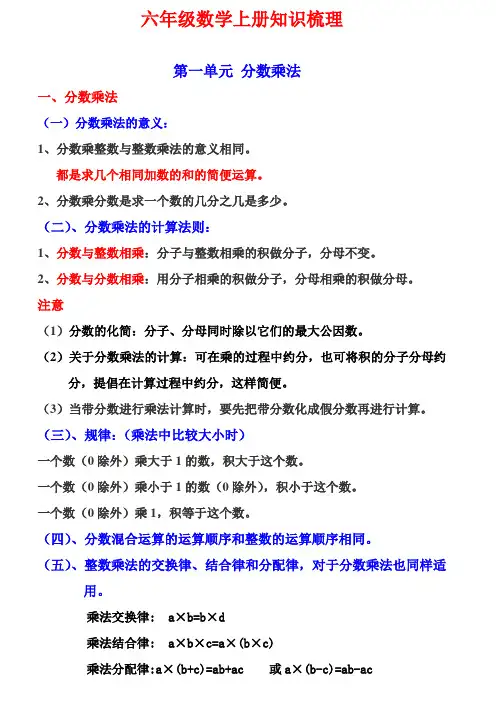 六年级上册数学知识点
