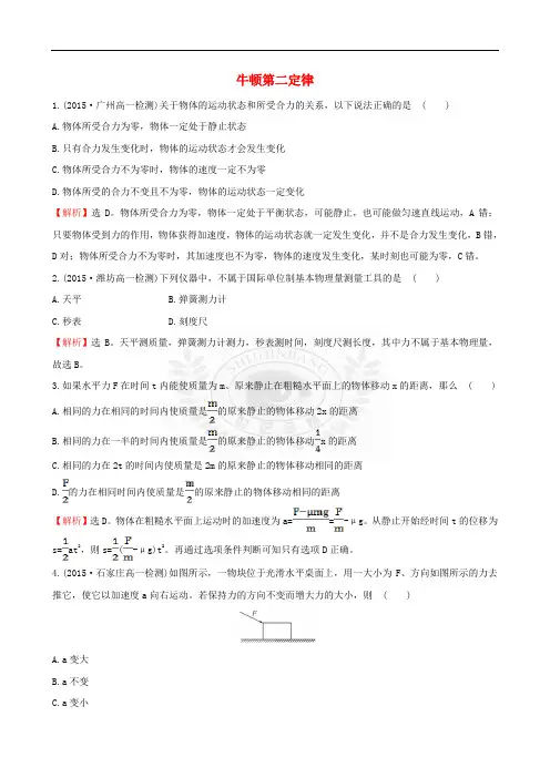 全程学习方略2015-2016学年高中物理 5.2.2 牛顿第二定律(精讲优练课型)课时自测-当堂达标区 鲁科版必修1