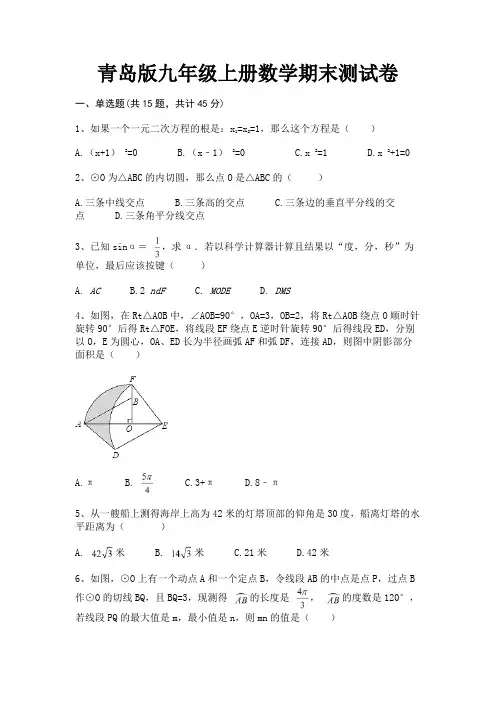 (真题汇编)青岛版九年级上册数学期末测试卷