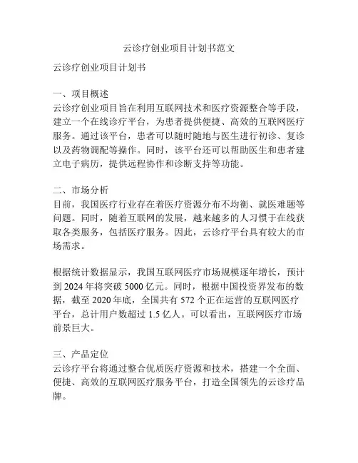 云诊疗创业项目计划书范文