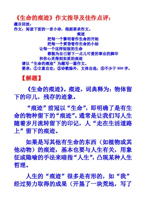 《生命的痕迹》作文指导及佳作点评