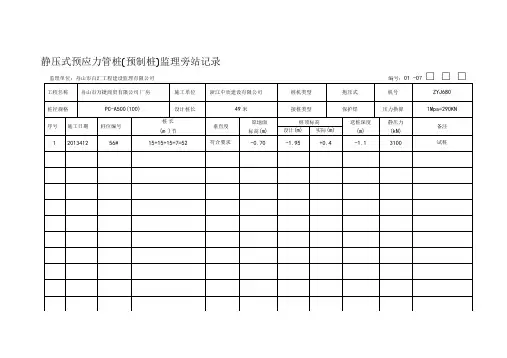 静压式预应力管桩监理旁站记录