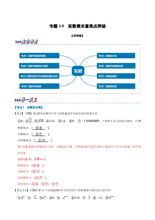 专题4.6实数章末重难点突破(教师版含解析)2022年八年级数学上册举一反三系列(苏科版_