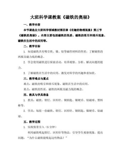 大班科学课教案《磁铁的奥秘》