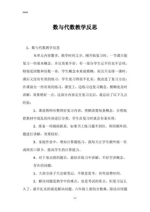 数与代数教学反思