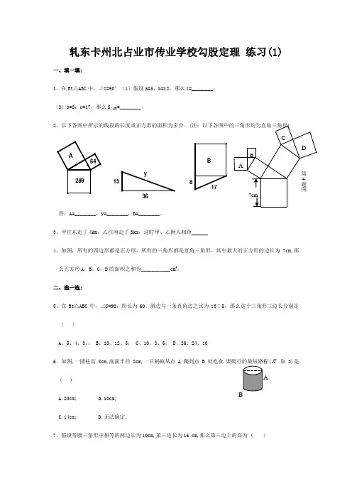 八年级数学上册 勾股定理练习 试题
