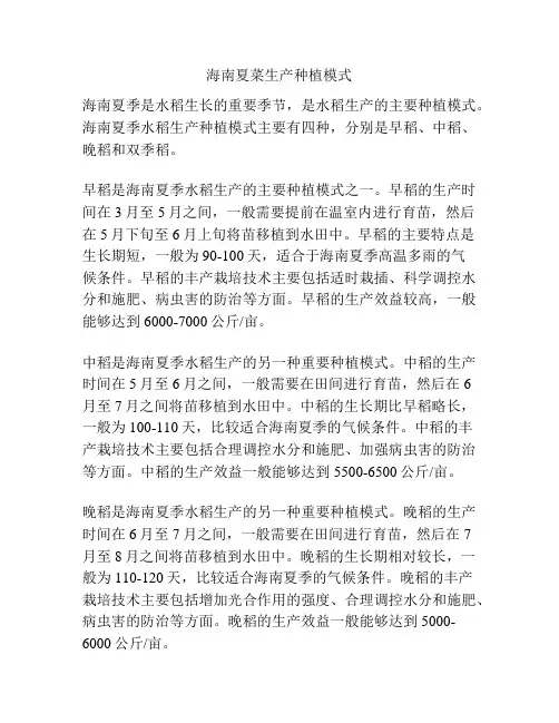 海南夏菜生产种植模式