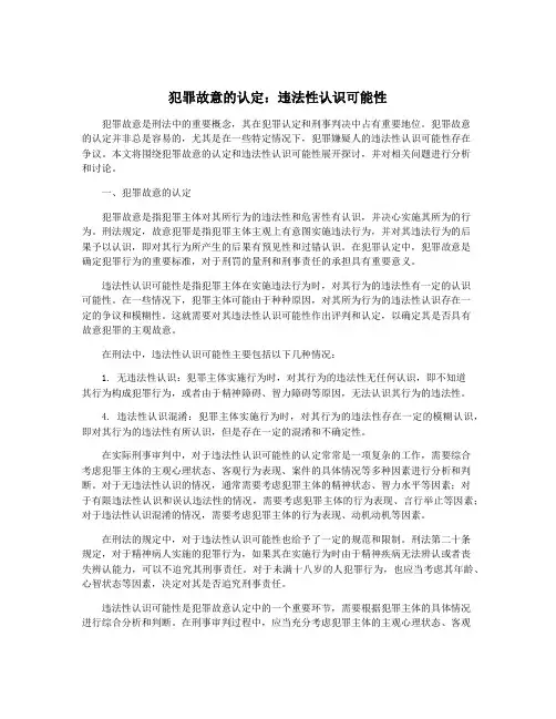 犯罪故意的认定：违法性认识可能性