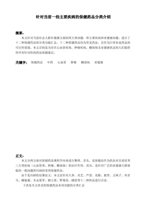 12种保健药品的分类介绍