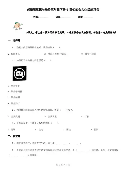 部编版道德与法治五年级下册4 我们的公共生活练习卷新编