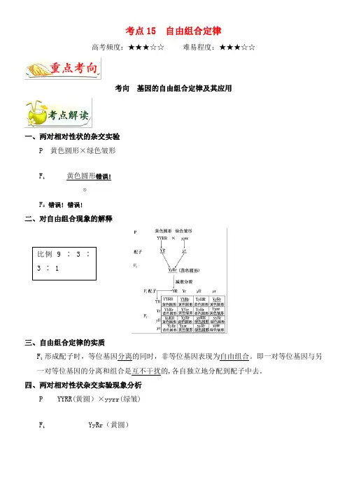 浙江新高考备战2020年高考生物考点一遍过15自由组合定律(含解析)(最新整理)