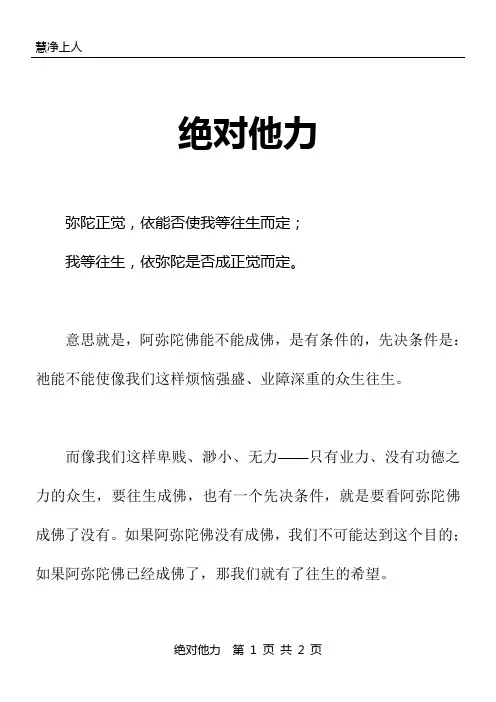 慧净上人：绝对他力