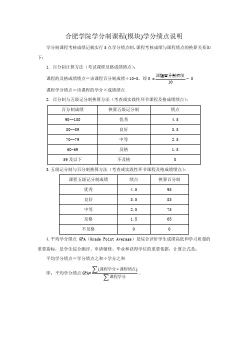 合肥学院学分制课程(模块)学分绩点说明
