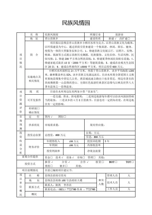 招商引资项目报送标准表格