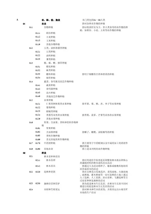 国民经济行业分类 GB T 4754-2011-A 农、林、牧、渔业