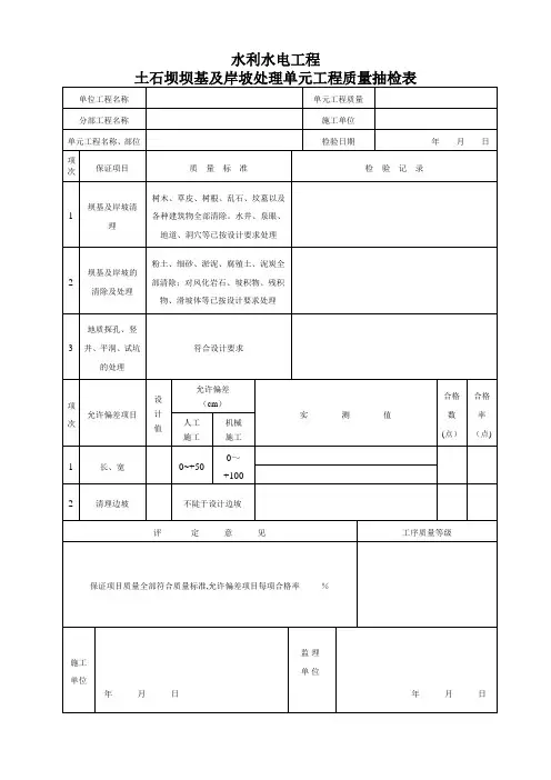 水利水电工程质量抽检表(监理)