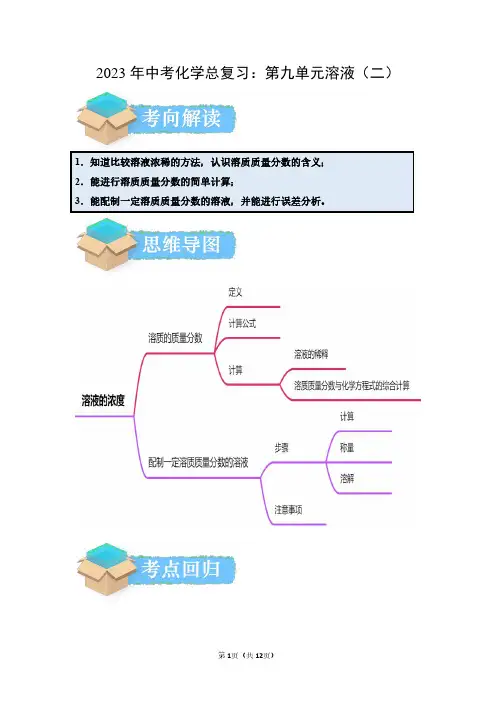 2023年中考化学总复习：第九单元溶液(二)(精讲教师版)