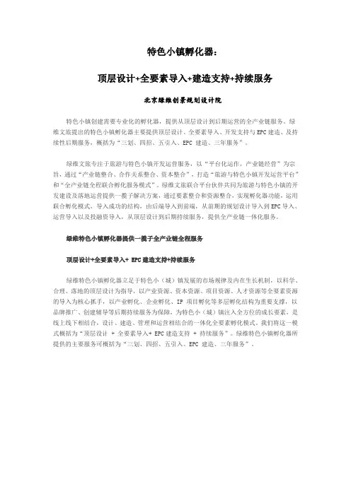 特色小镇孵化器：顶层设计+全要素导入+建造支持+持续服务