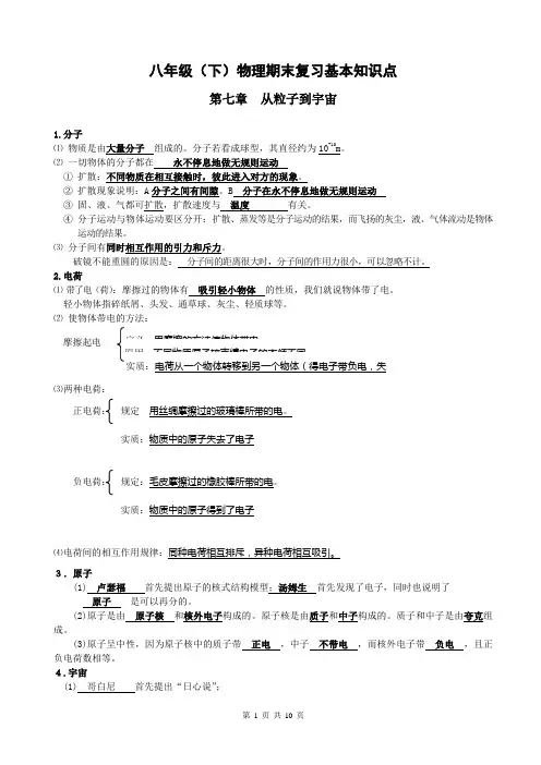 八年级(下)物理期末复习基本知识点纲要