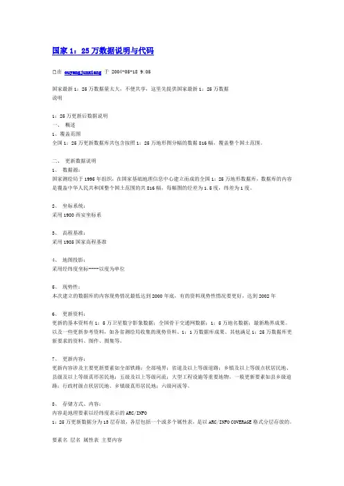 国家1：25万基础地理信息数据说明与代码