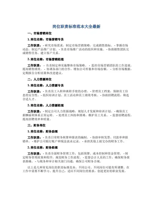 岗位职责标准范本大全最新