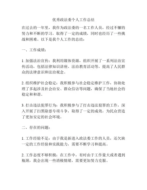 优秀政法委个人工作总结