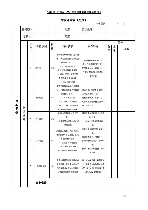美工绩效考核表