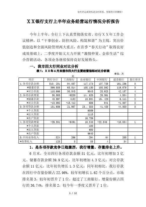 银行支行上半年业务经营运行情况分析报告