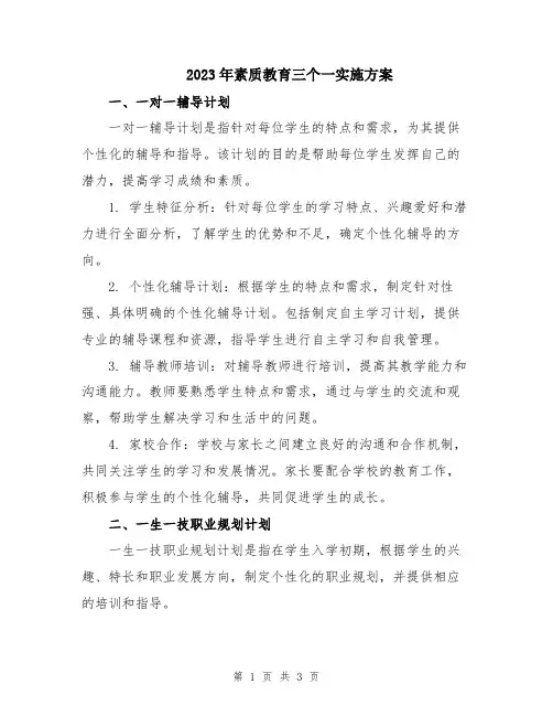 2023年素质教育三个一实施方案