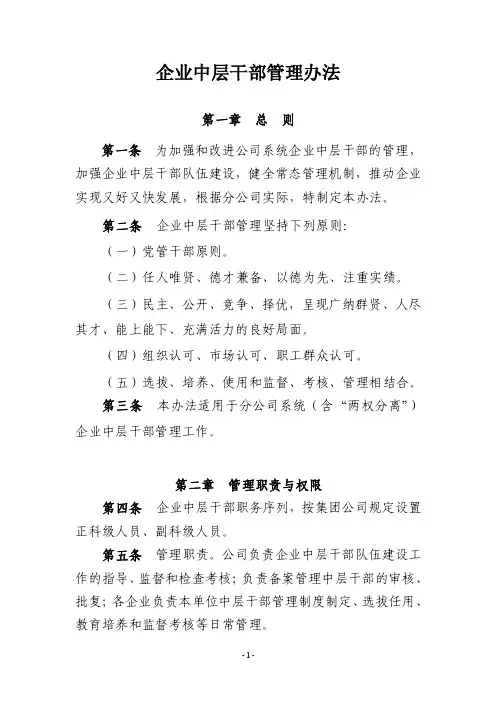 企业中层干部管理办法