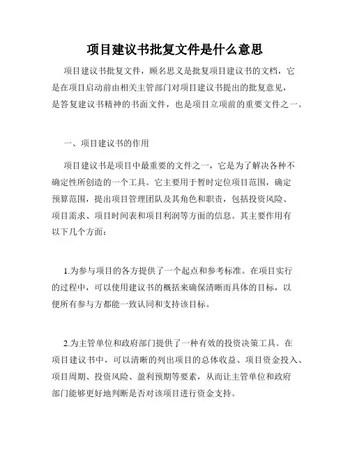 项目建议书批复文件是什么意思