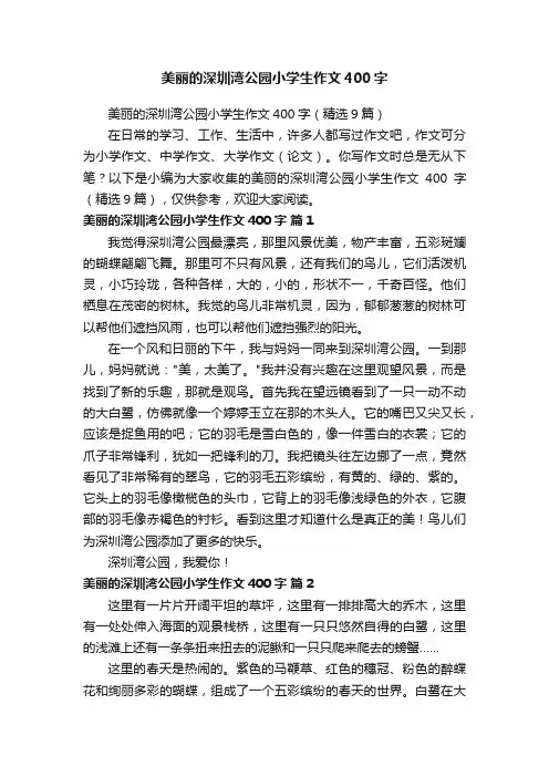 美丽的深圳湾公园小学生作文400字