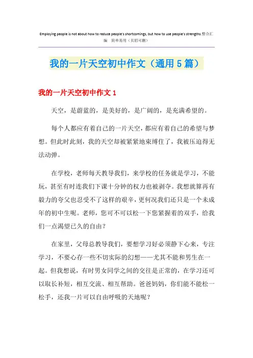 我的一片天空初中作文(通用5篇)