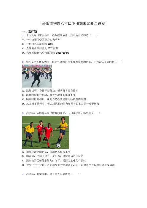邵阳市物理八年级下册期末试卷含答案