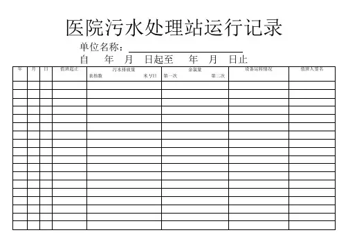 医院污水处理站运行记录