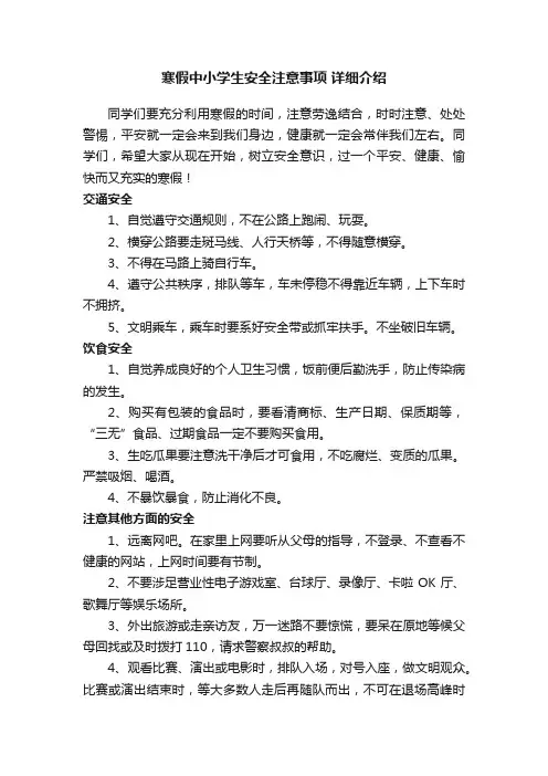 寒假中小学生安全注意事项详细介绍